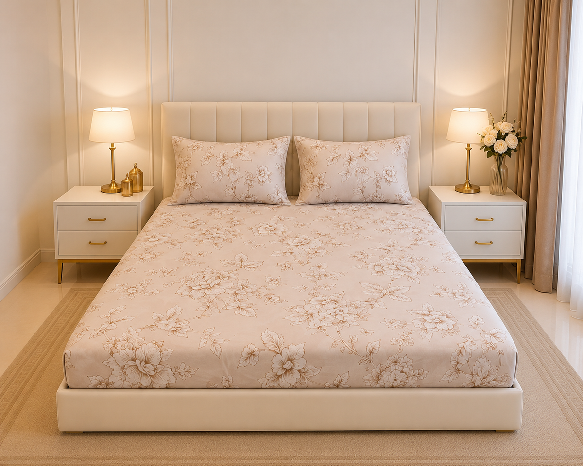 Sheikh Decor Premium Cotton Fitted Bedsheet Set – King Size | Soft & Breathable