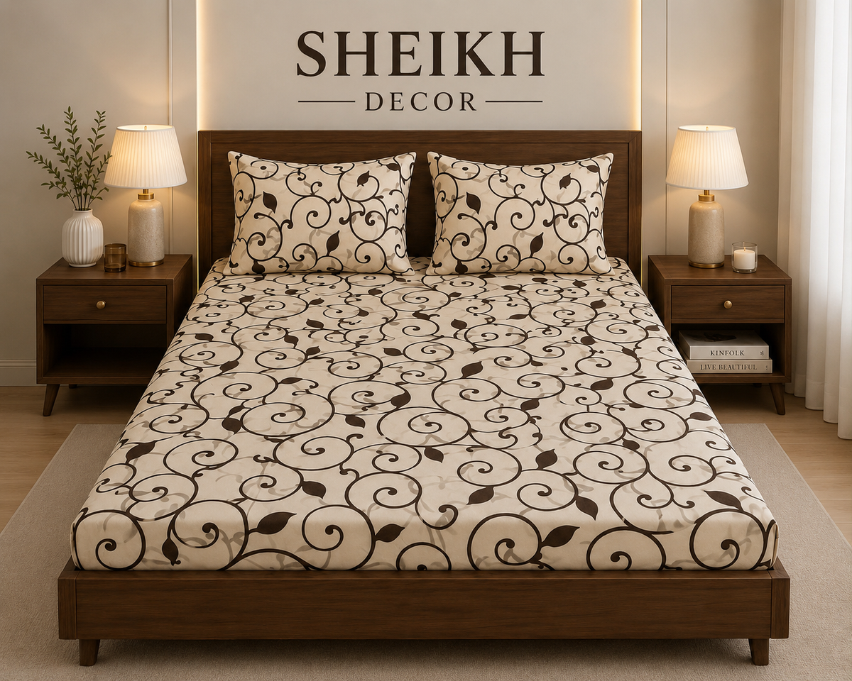 Sheikh Decor Premium Cotton Fitted Bedsheet Set – King Size | Soft & Breathable