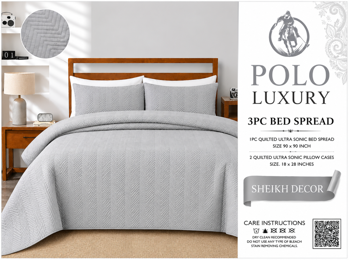 Sheikh Decor Polo Luxury Cotton Quilted Bedspread Set – 3 Piece | King Size (90 × 90 Inches)