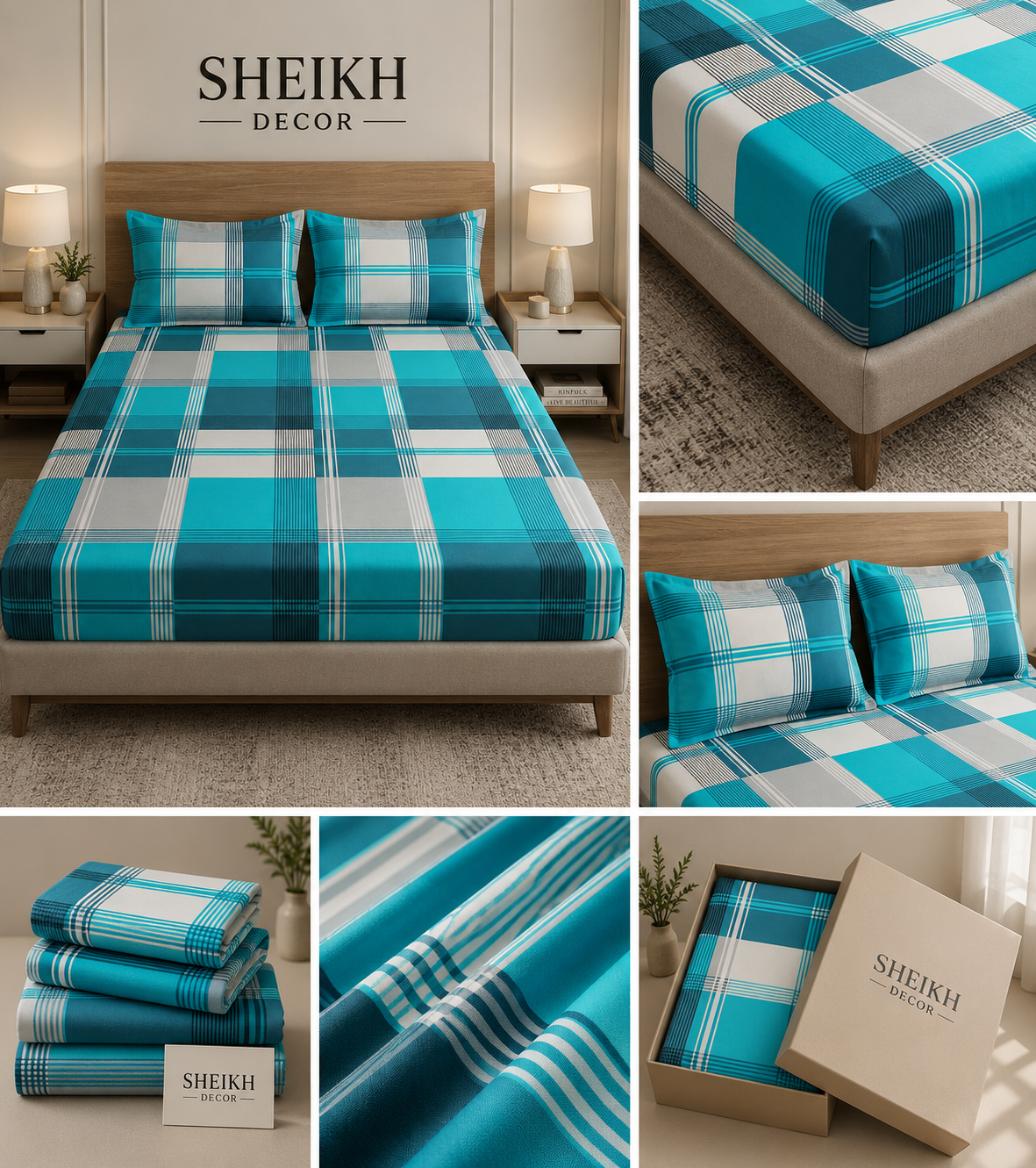 Sheikh Decor Premium Cotton Fitted Bedsheet Set – King Size | Soft & Breathable