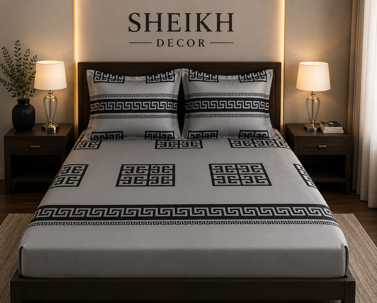 Sheikh Decor Premium Cotton Fitted Bedsheet Set – King Size | Soft & Breathable