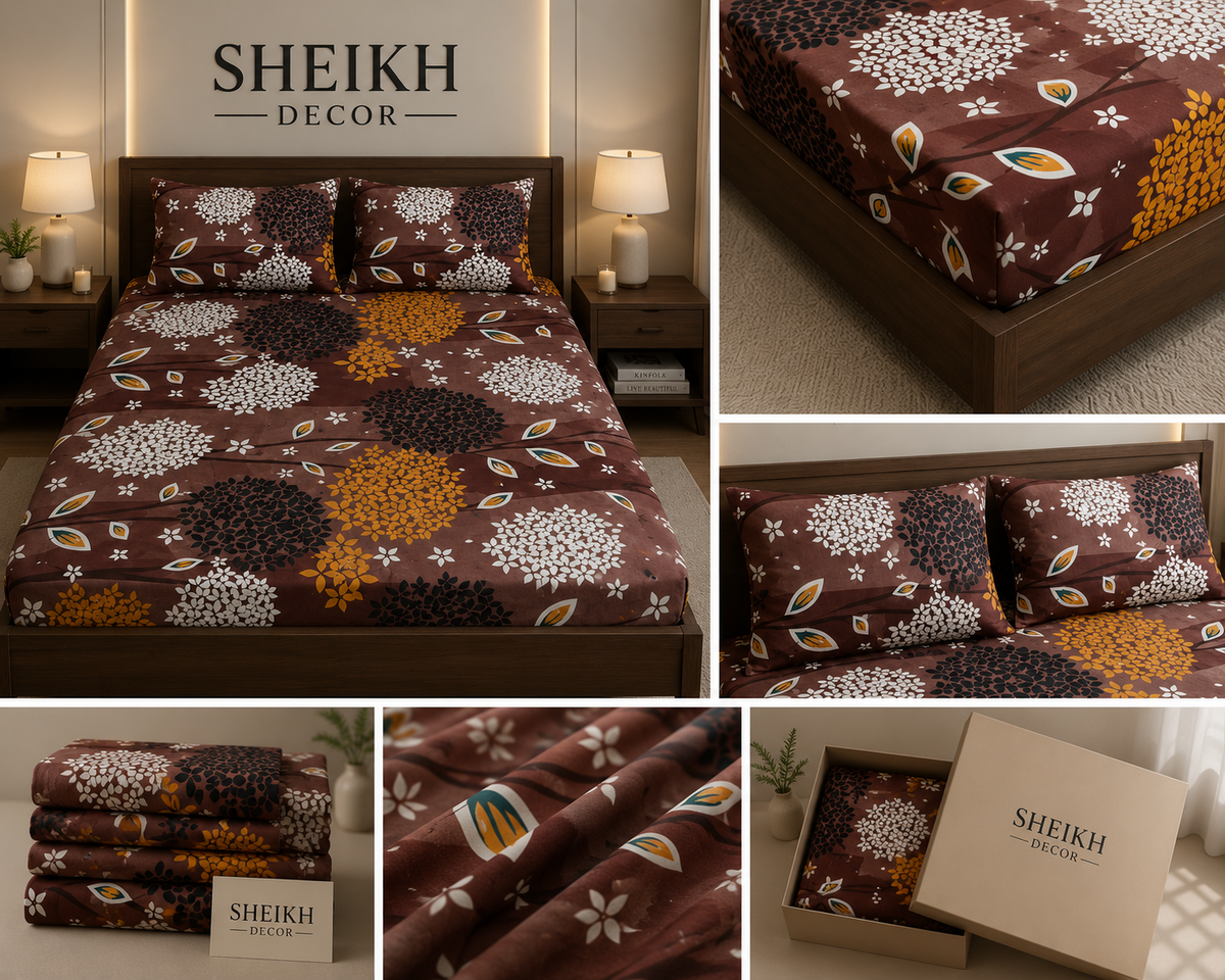 Sheikh Decor Premium Cotton Fitted Bedsheet Set – King Size | Soft & Breathable