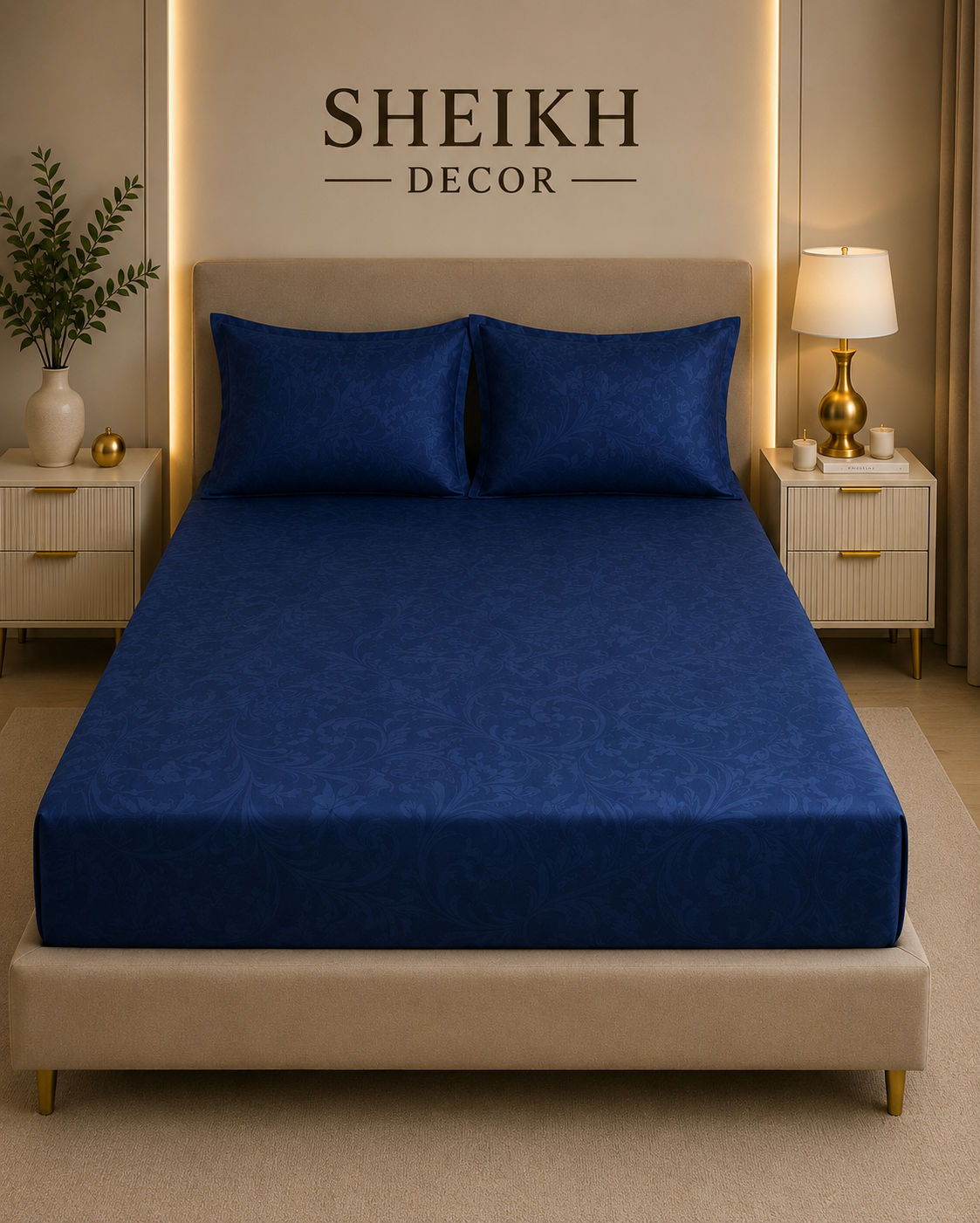 Sheikh Decor Premium Cotton Fitted Bedsheet Set – King Size | Soft & Breathable