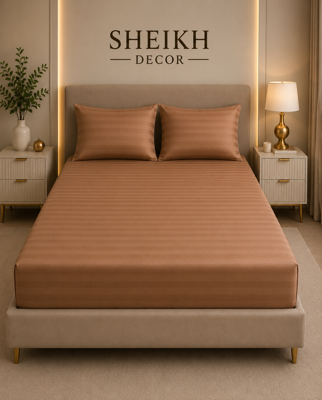 Sheikh Decor Premium Cotton Fitted Bedsheet Set – King Size | Soft & Breathable