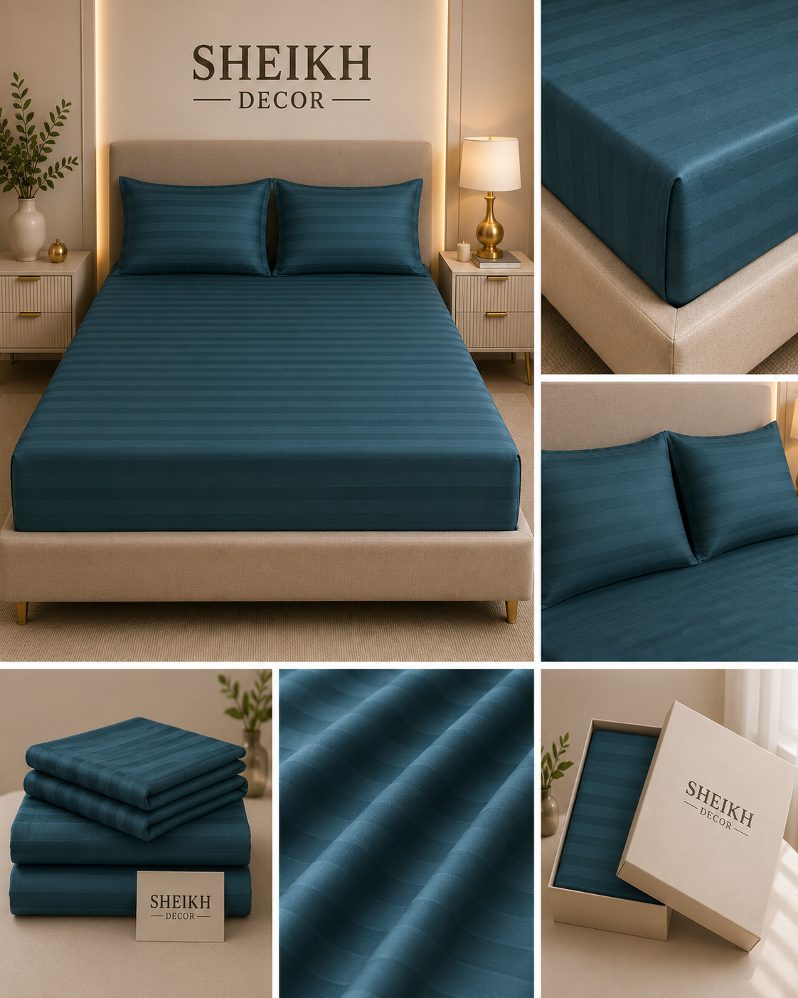 Sheikh Decor Premium Cotton Fitted Bedsheet Set – King Size | Soft & Breathable