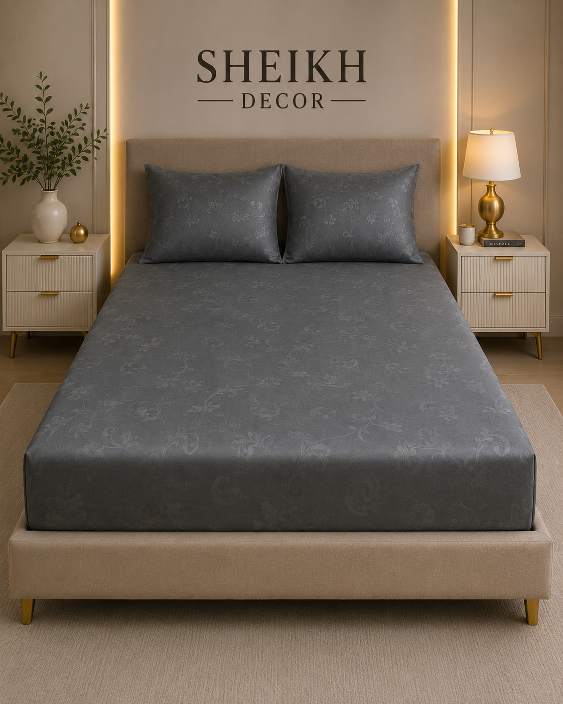 Sheikh Decor Premium Cotton Fitted Bedsheet Set – King Size | Soft & Breathable