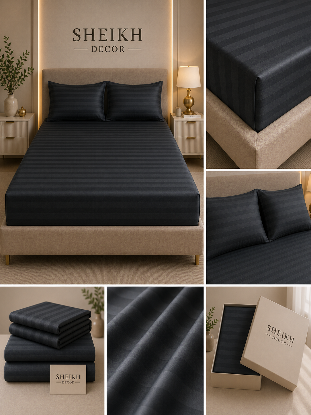 Sheikh Decor Premium Cotton Fitted Bedsheet Set – King Size | Soft & Breathable