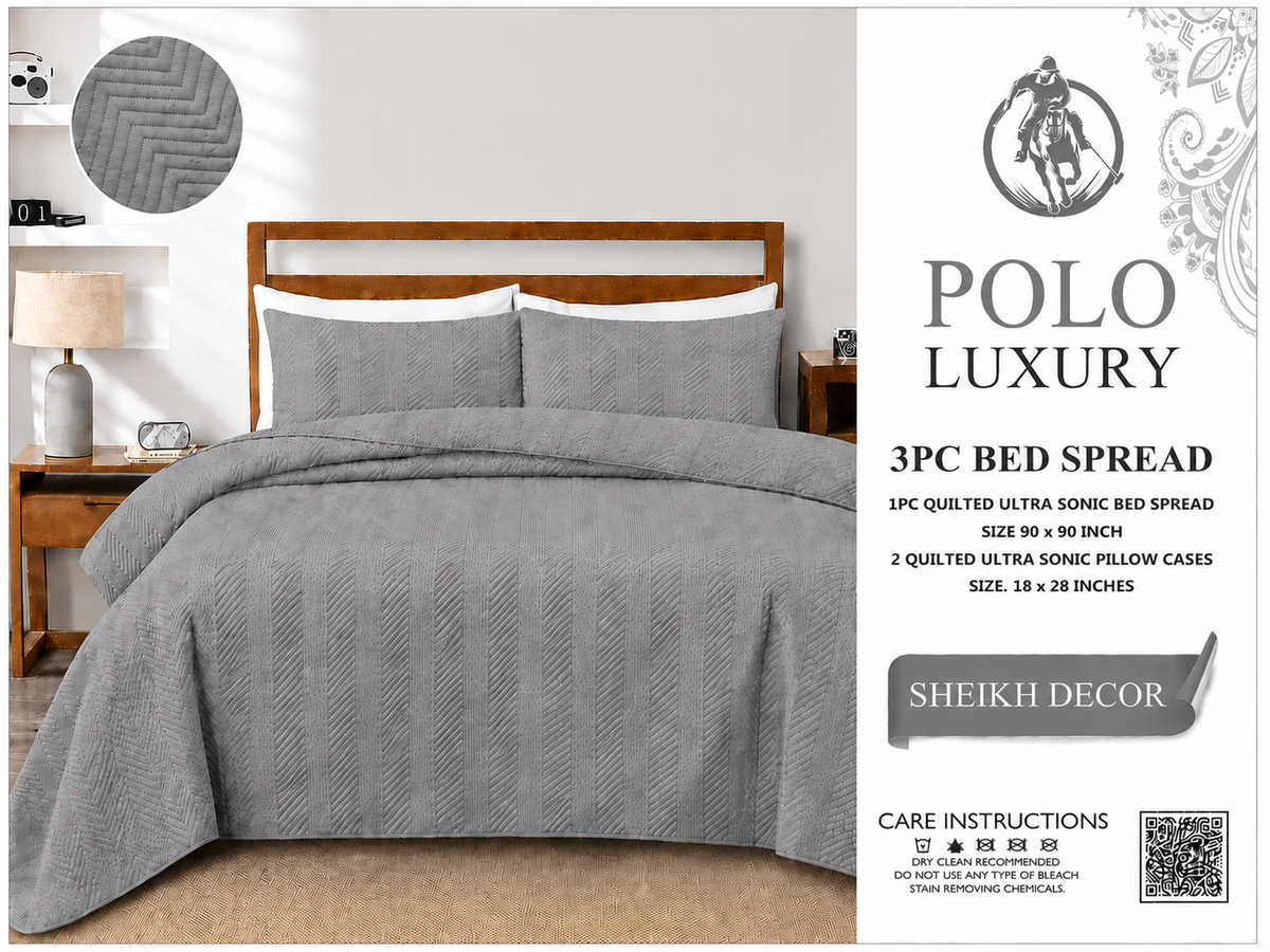 Sheikh Decor Polo Luxury Cotton Quilted Bedspread Set – 3 Piece | King Size (90 × 90 Inches)