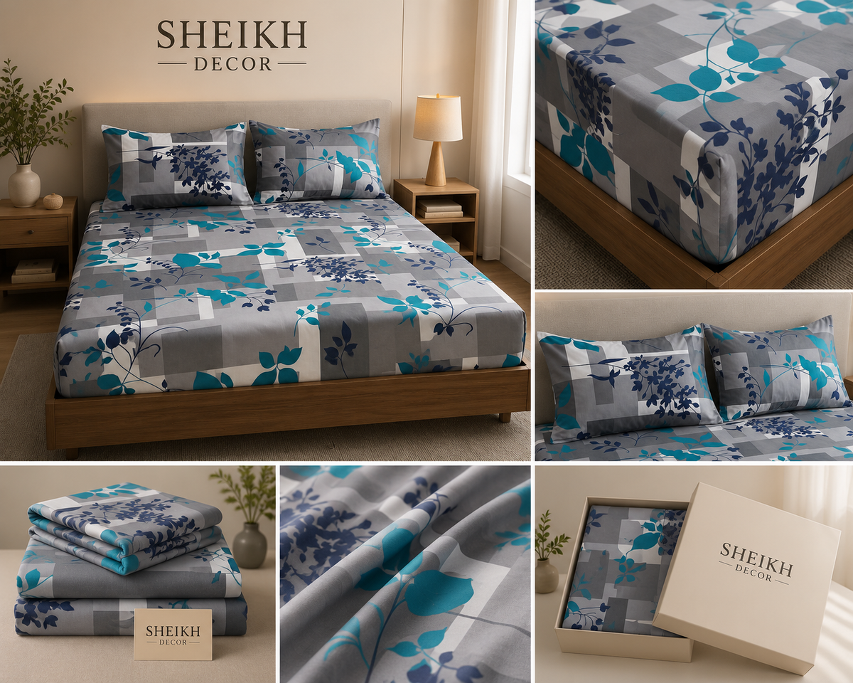 Sheikh Decor Premium Cotton Fitted Bedsheet Set – King Size | Soft & Breathable
