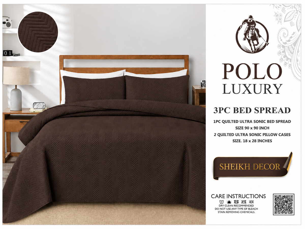 Sheikh Decor Polo Luxury Cotton Quilted Bedspread Set – 3 Piece | King Size (90 × 90 Inches)