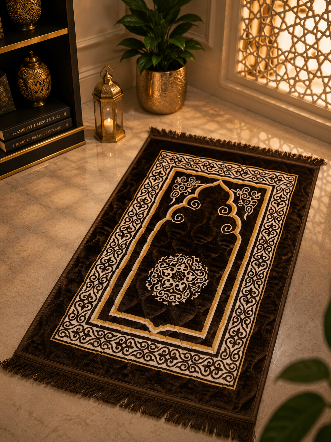 Sheikh Decor Premium Soft Velvet Ja-e-Namaz – Brown Royal Classic Edition | King Size Prayer Mat