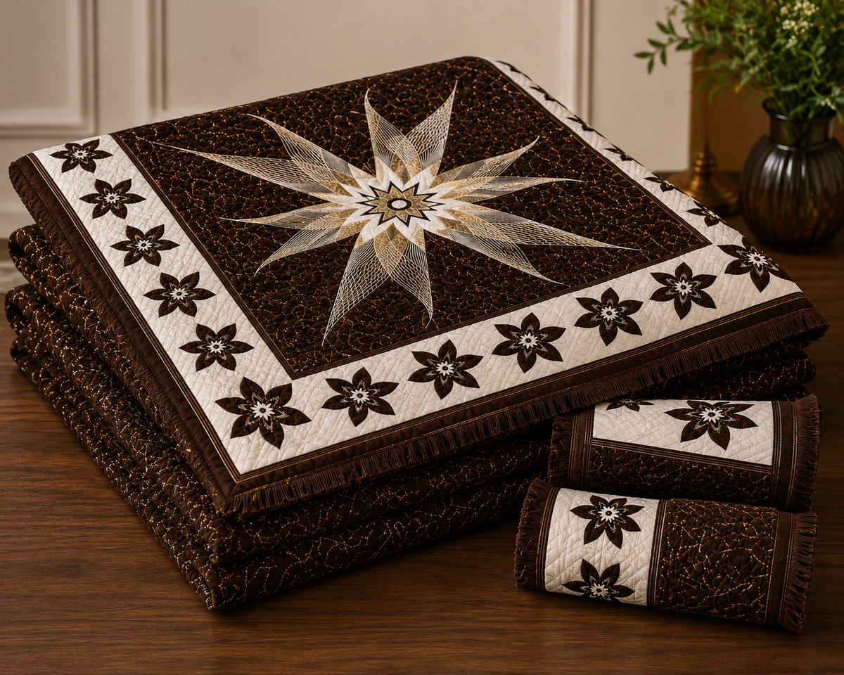 Sheikh Decor Royal Star Floral Cut Velvet Bridal Bedsheet Set – King Size (4 PCS)