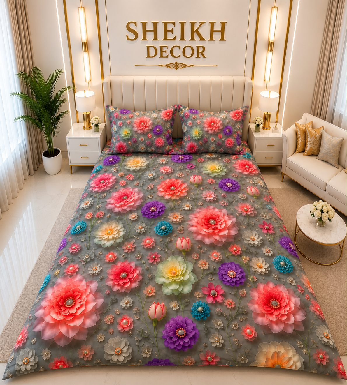 Bedior by SheikhDecor – 5D Digital Bedsheet Set | King Size | 3 Pcs