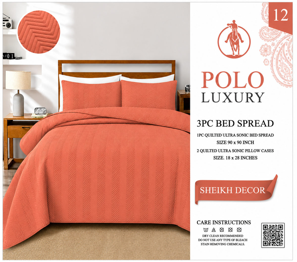 Sheikh Decor Polo Luxury Cotton Quilted Bedspread Set – 3 Piece | King Size (90 × 90 Inches)