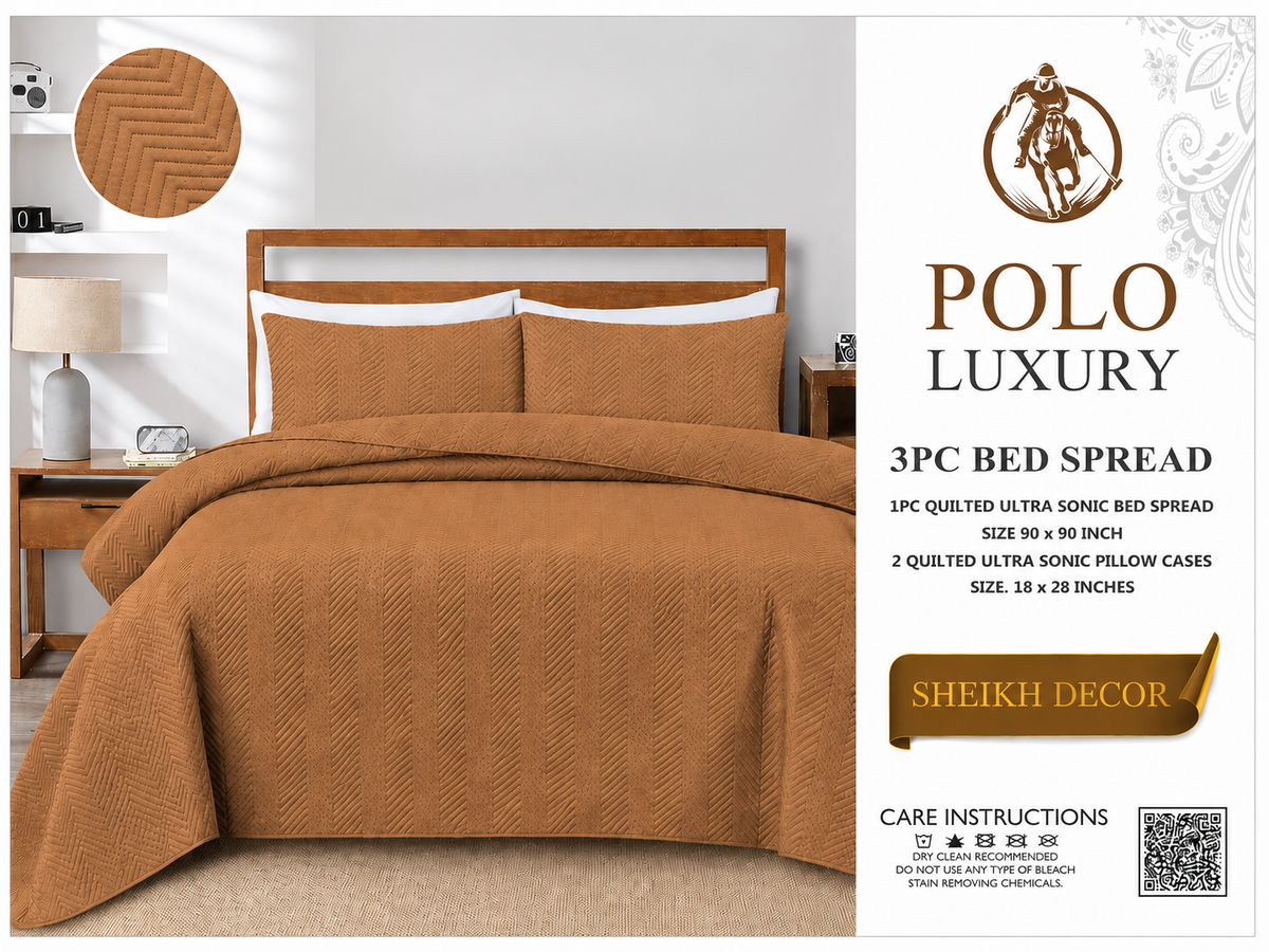 Sheikh Decor Polo Luxury Cotton Quilted Bedspread Set – 3 Piece | King Size (90 × 90 Inches)