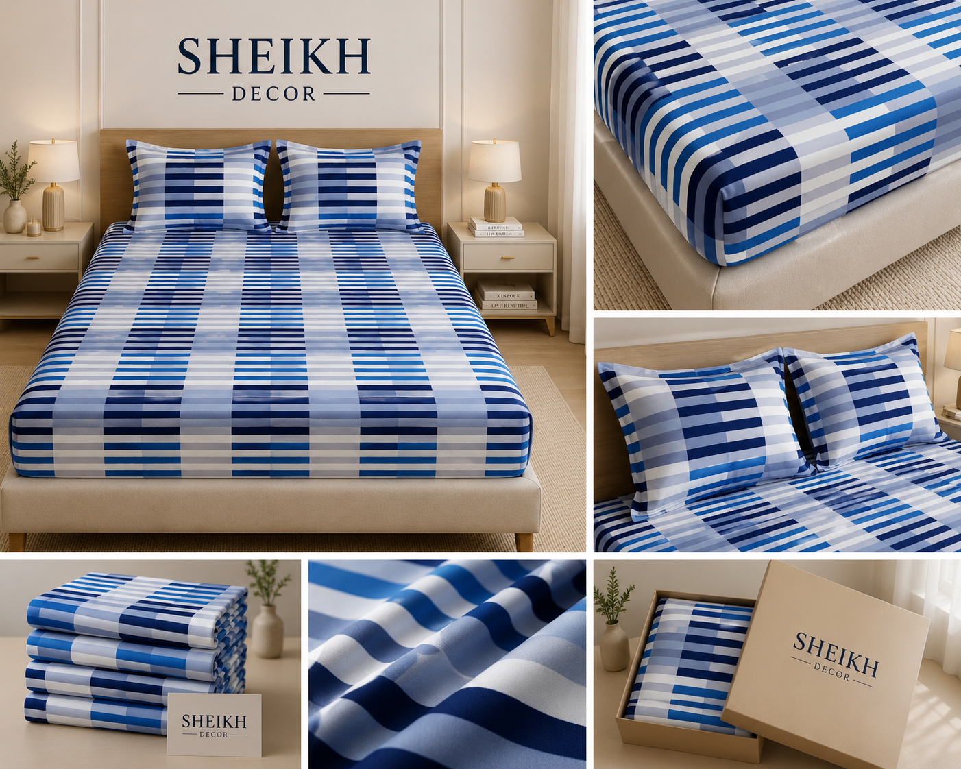 Sheikh Decor Premium Cotton Fitted Bedsheet Set – King Size | Soft & Breathable