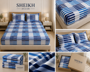 Sheikh Decor Premium Cotton Fitted Bedsheet Set – King Size | Soft & Breathable