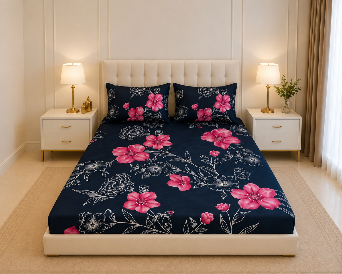 Sheikh Decor Premium Cotton Fitted Bedsheet Set – King Size | Soft & Breathable