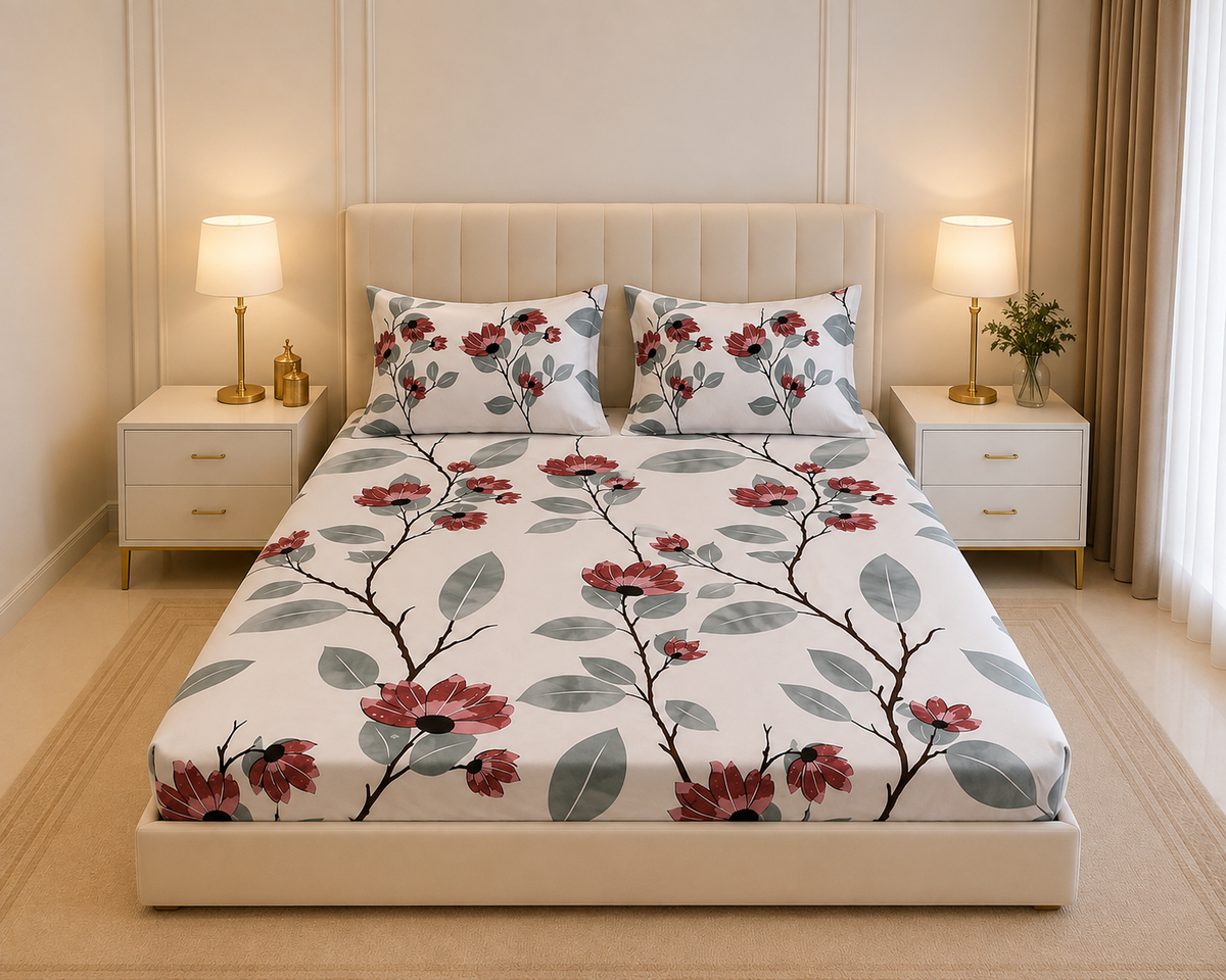 Sheikh Decor Premium Cotton Fitted Bedsheet Set – King Size | Soft & Breathable