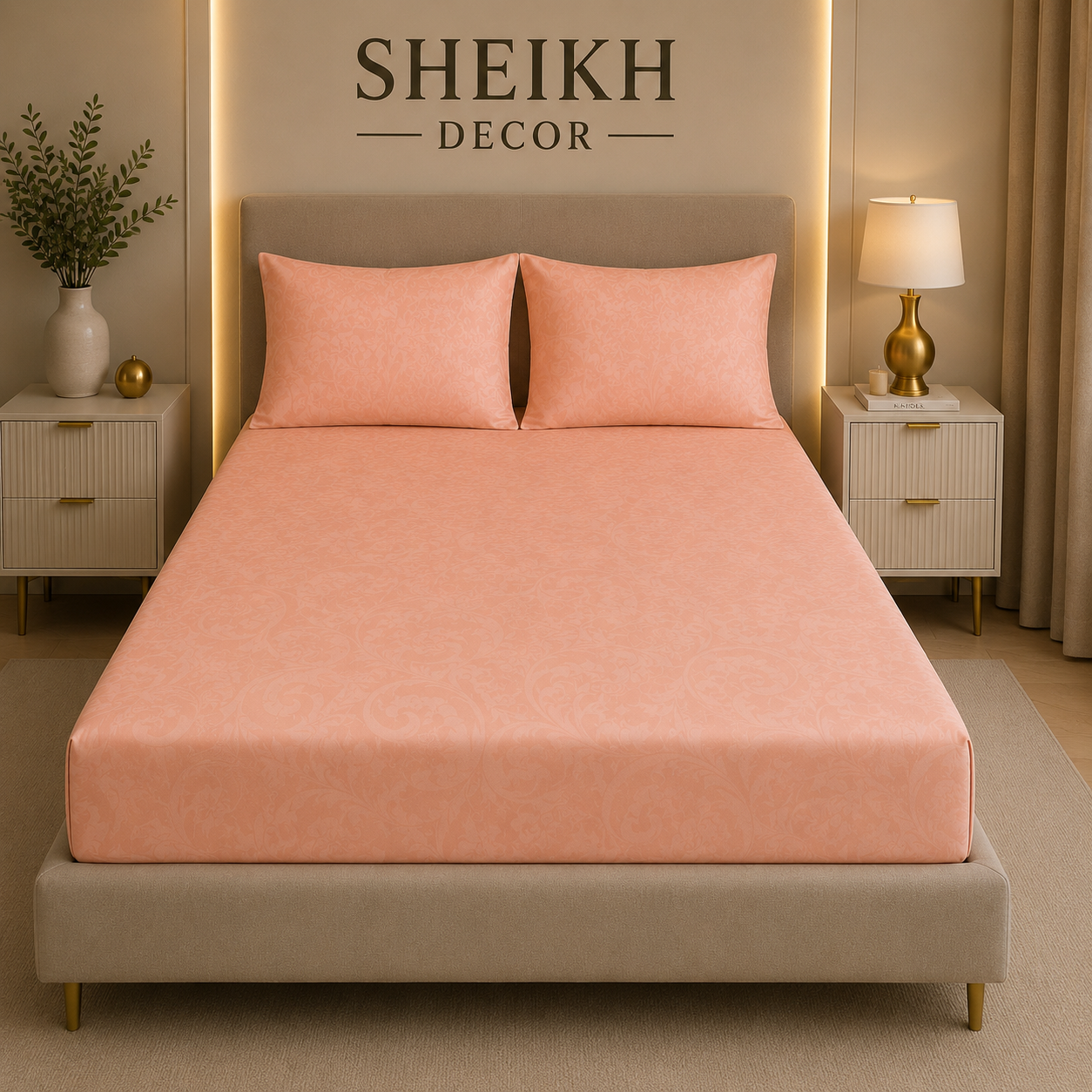 Sheikh Decor Premium Cotton Fitted Bedsheet Set – King Size | Soft & Breathable