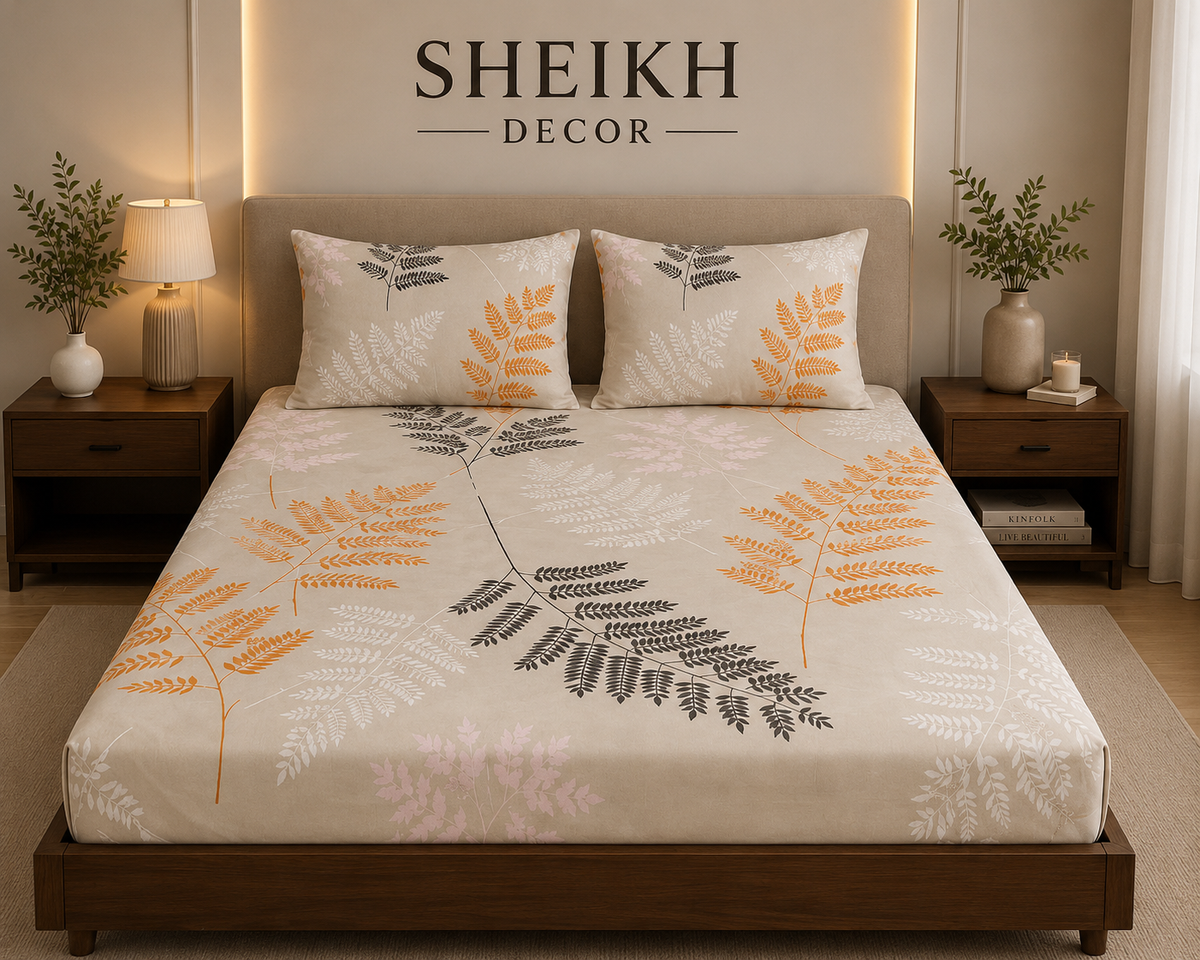 Sheikh Decor Premium Cotton Fitted Bedsheet Set – King Size | Soft & Breathable