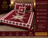 Sheikh Decor Burgundy Blossom Cut Velvet Bridal Bedsheet Set – King Size (4 PCS)