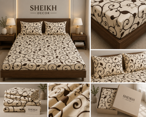 Sheikh Decor Premium Cotton Fitted Bedsheet Set – King Size | Soft & Breathable