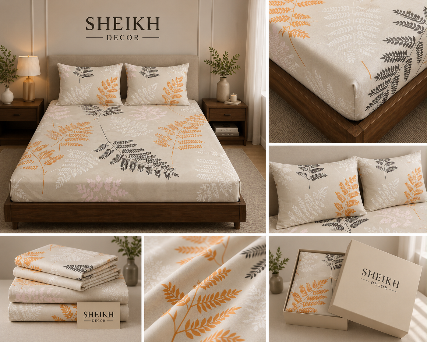 Sheikh Decor Premium Cotton Fitted Bedsheet Set – King Size | Soft & Breathable