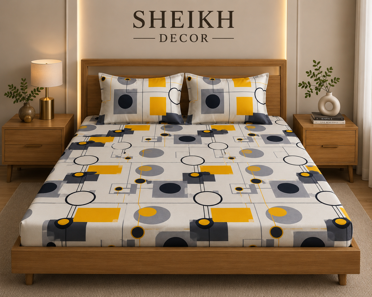 Sheikh Decor Premium Cotton Fitted Bedsheet Set – King Size | Soft & Breathable