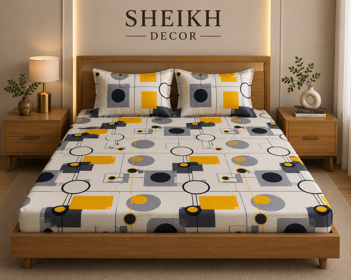 Sheikh Decor Premium Cotton Fitted Bedsheet Set – King Size | Soft & Breathable