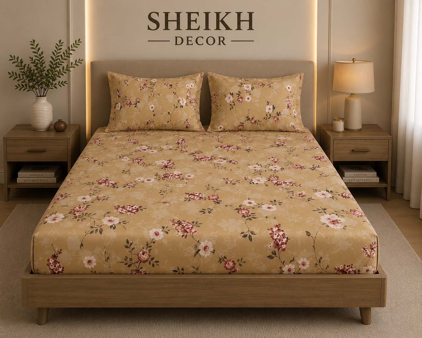 Sheikh Decor Premium Cotton Fitted Bedsheet Set – King Size | Soft & Breathable