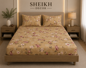 Sheikh Decor Premium Cotton Fitted Bedsheet Set – King Size | Soft & Breathable