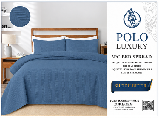 Sheikh Decor Polo Luxury Cotton Quilted Bedspread Set – 3 Piece | King Size (90 × 90 Inches)