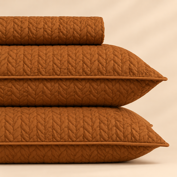 Caramel Brown 3 Pc Plain Bedspread Set