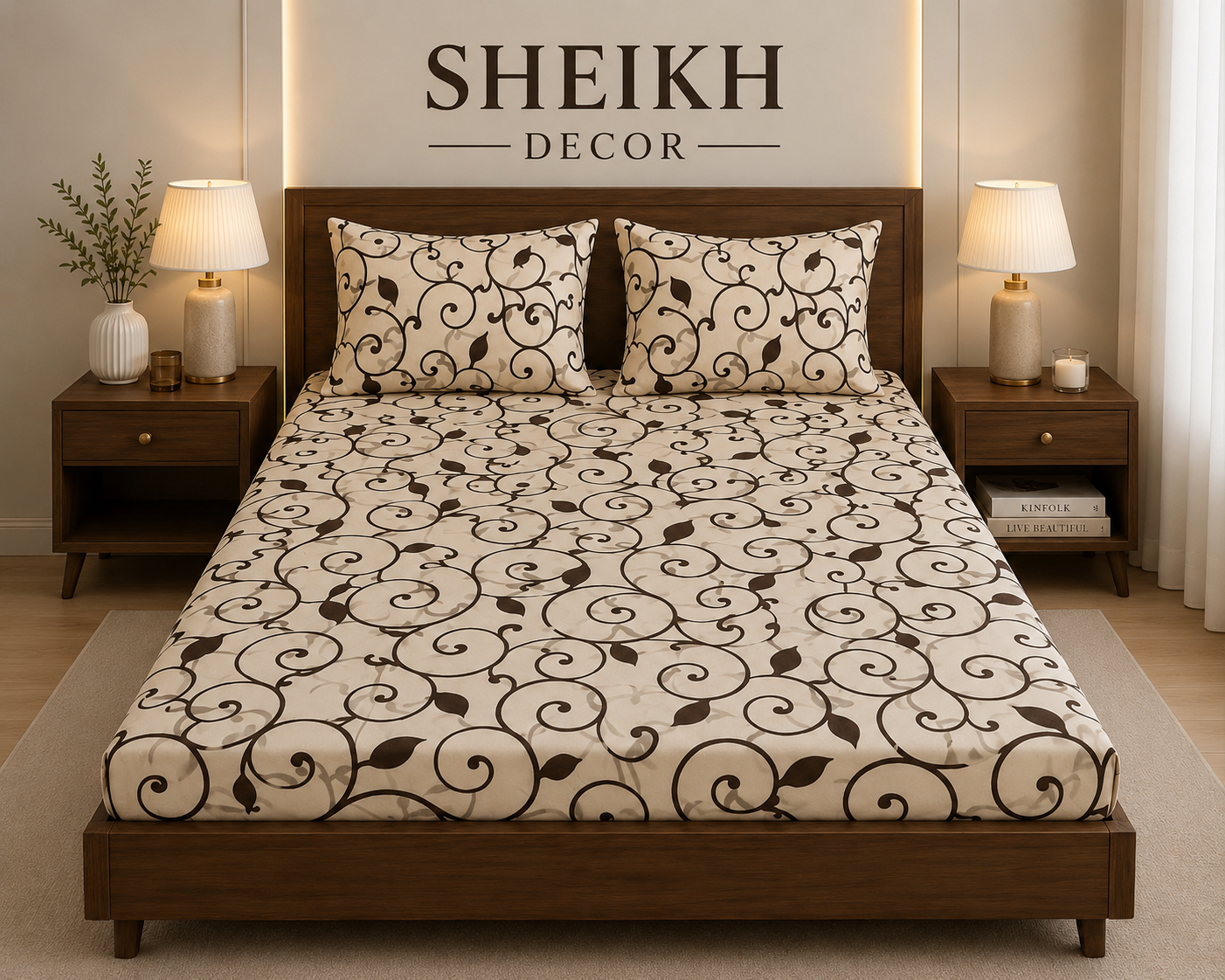 Sheikh Decor Premium Cotton Fitted Bedsheet Set – King Size | Soft & Breathable