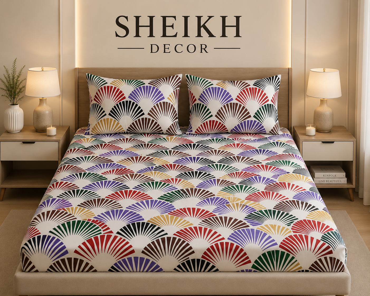 Sheikh Decor Premium Cotton Fitted Bedsheet Set – King Size | Soft & Breathable