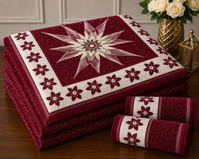 Sheikh Decor Burgundy Blossom Cut Velvet Bridal Bedsheet Set – King Size (4 PCS)