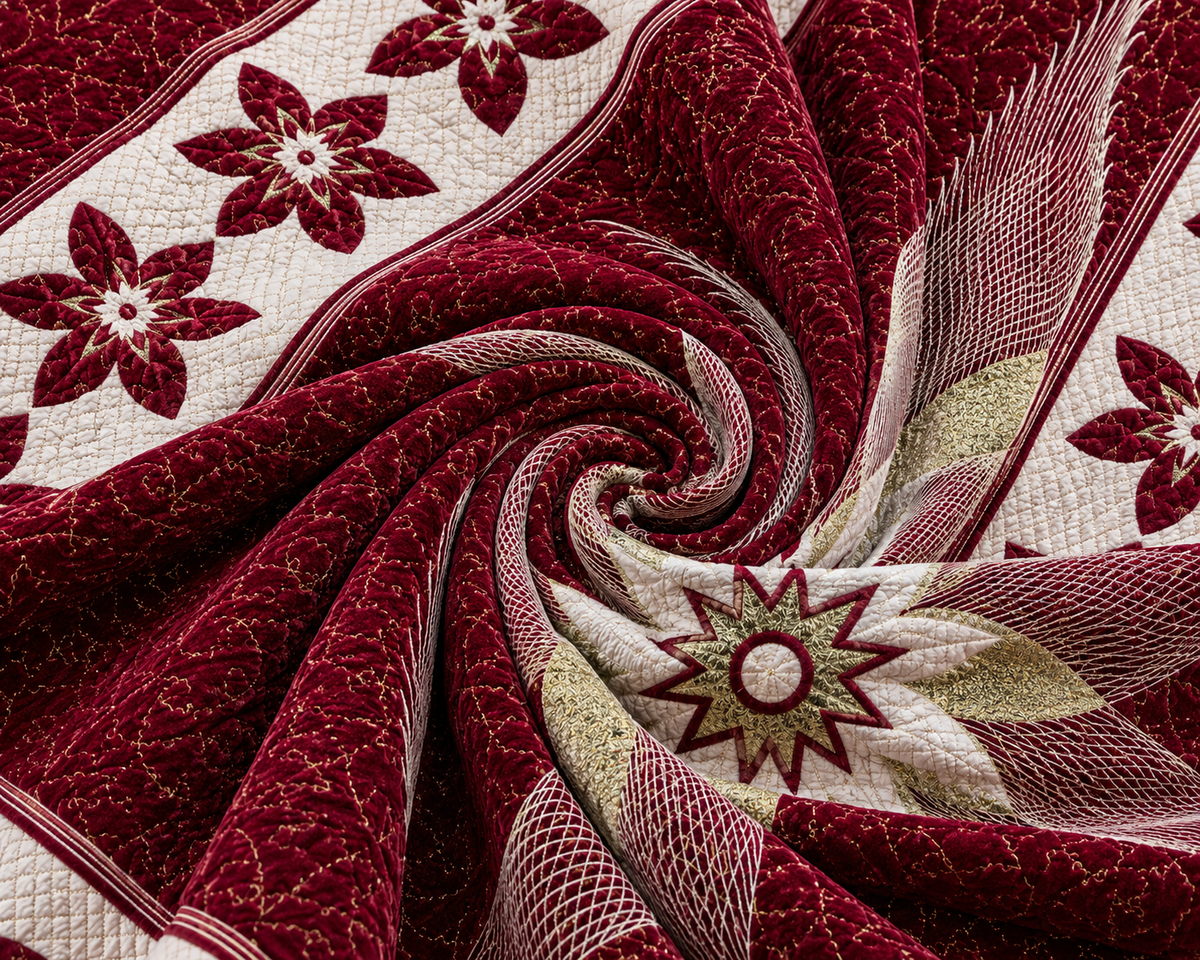 Sheikh Decor Burgundy Blossom Cut Velvet Bridal Bedsheet Set – King Size (4 PCS)
