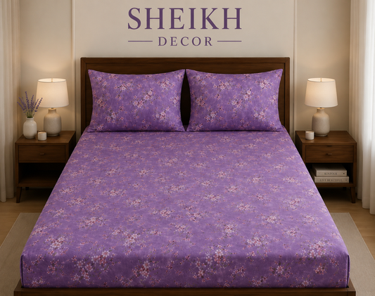 Sheikh Decor Premium Cotton Fitted Bedsheet Set – King Size | Soft & Breathable