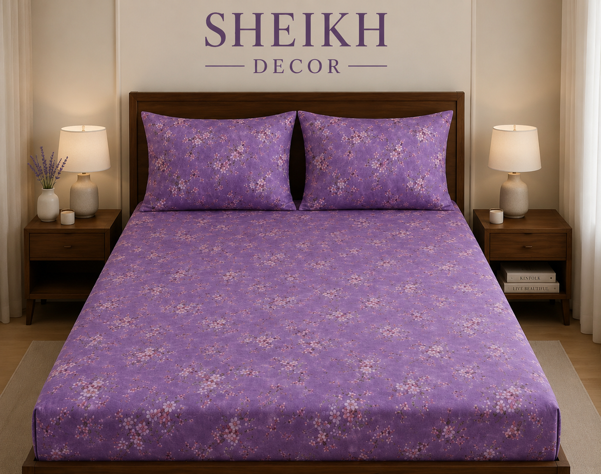 Sheikh Decor Premium Cotton Fitted Bedsheet Set – King Size | Soft & Breathable