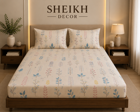 Sheikh Decor Premium Cotton Fitted Bedsheet Set – King Size | Soft & Breathable