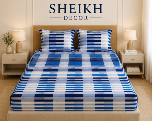 Sheikh Decor Premium Cotton Fitted Bedsheet Set – King Size | Soft & Breathable