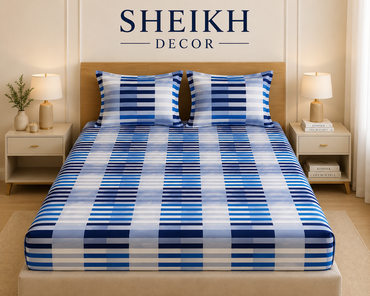 Sheikh Decor Premium Cotton Fitted Bedsheet Set – King Size | Soft & Breathable