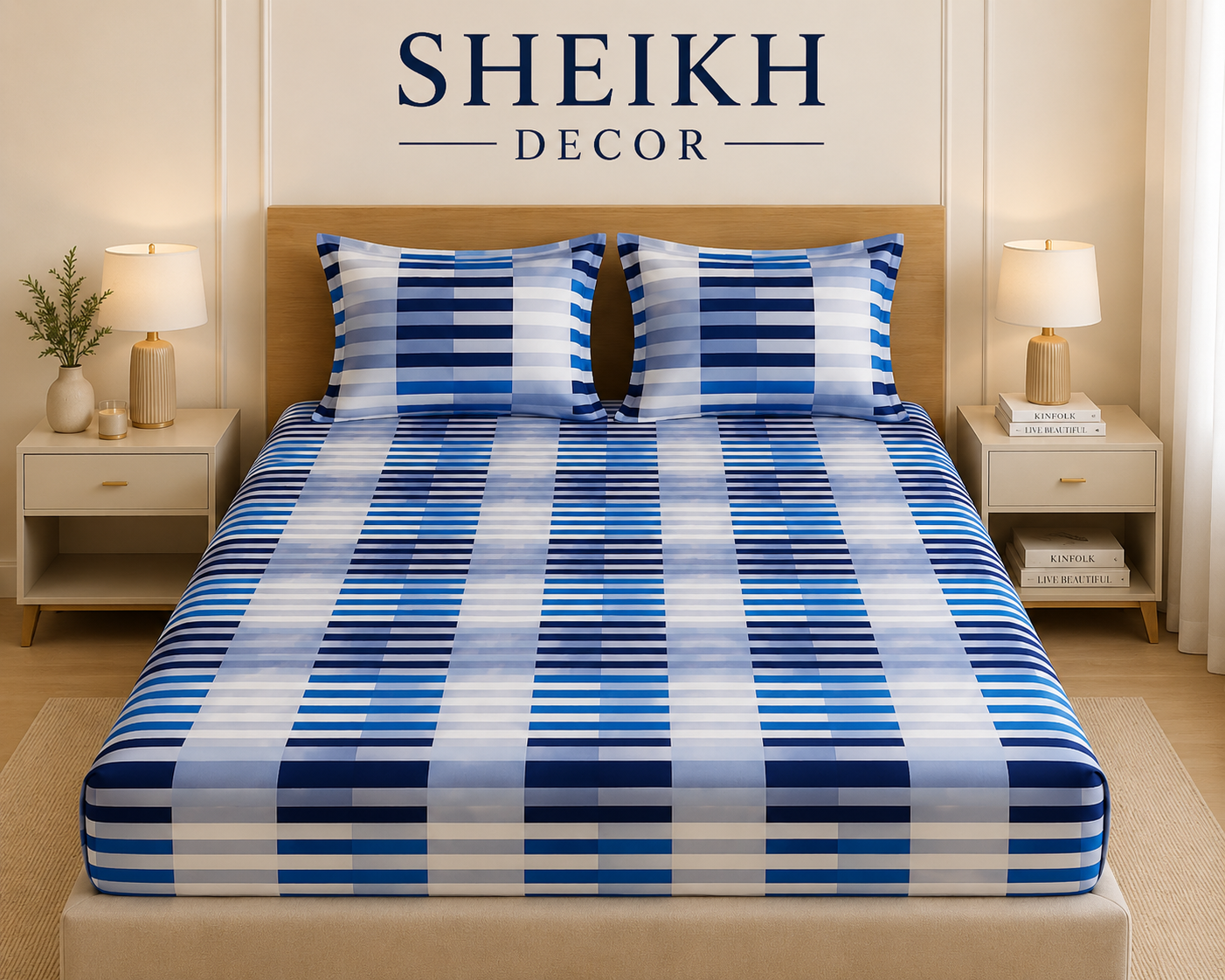 Sheikh Decor Premium Cotton Fitted Bedsheet Set – King Size | Soft & Breathable