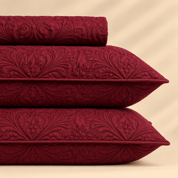 Maroon 3 Pc Plain Bedspread Set