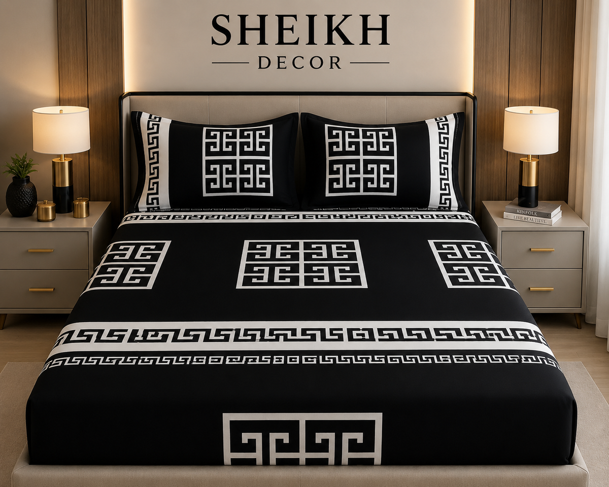 Sheikh Decor Premium Cotton Fitted Bedsheet Set – King Size | Soft & Breathable