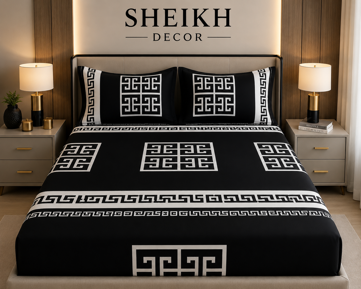 Sheikh Decor Premium Cotton Fitted Bedsheet Set – King Size | Soft & Breathable