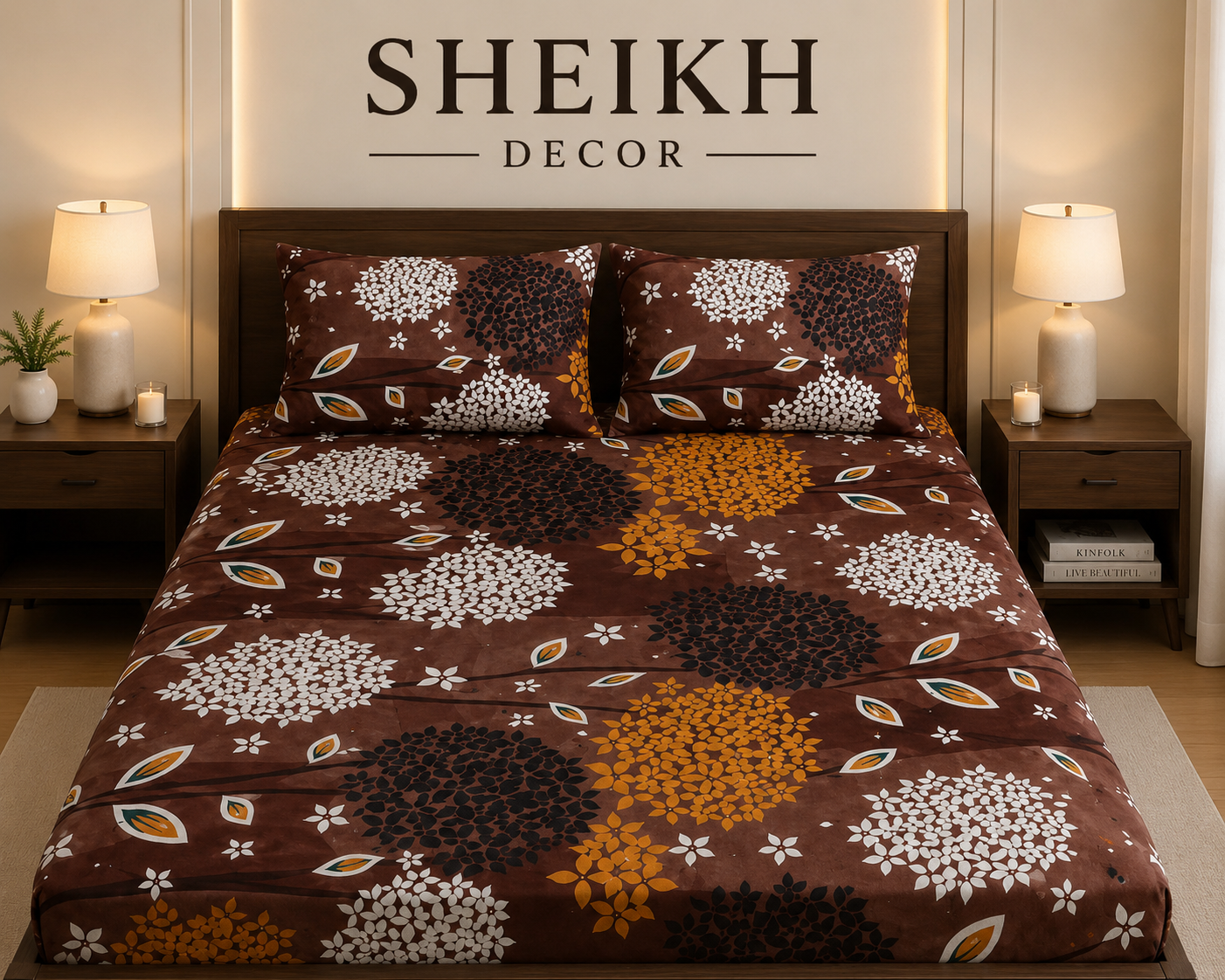 Sheikh Decor Premium Cotton Fitted Bedsheet Set – King Size | Soft & Breathable