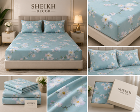 Sheikh Decor Premium Cotton Fitted Bedsheet Set – King Size | Soft & Breathable
