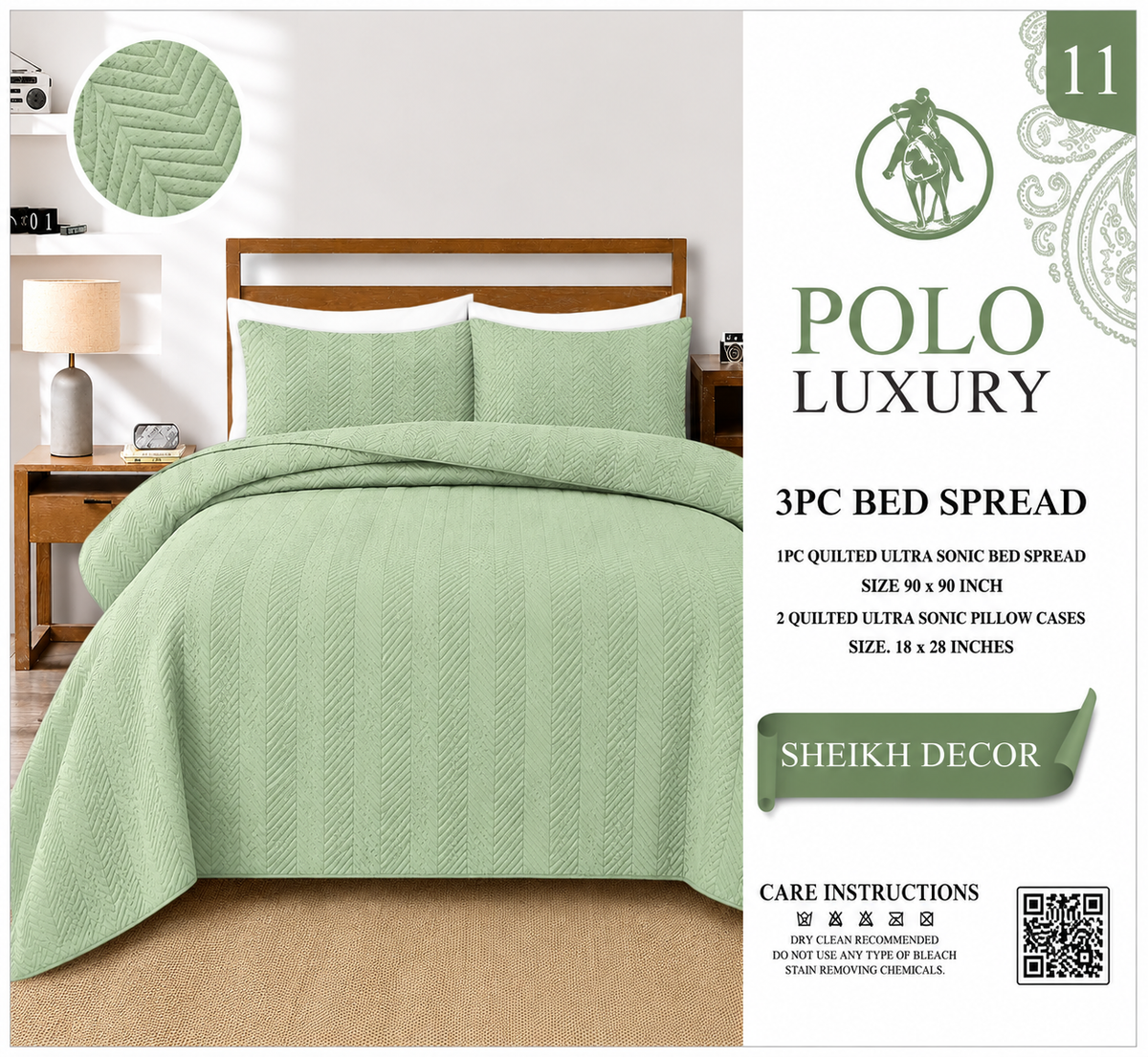 Sheikh Decor Polo Luxury Cotton Quilted Bedspread Set – 3 Piece | King Size (90 × 90 Inches)